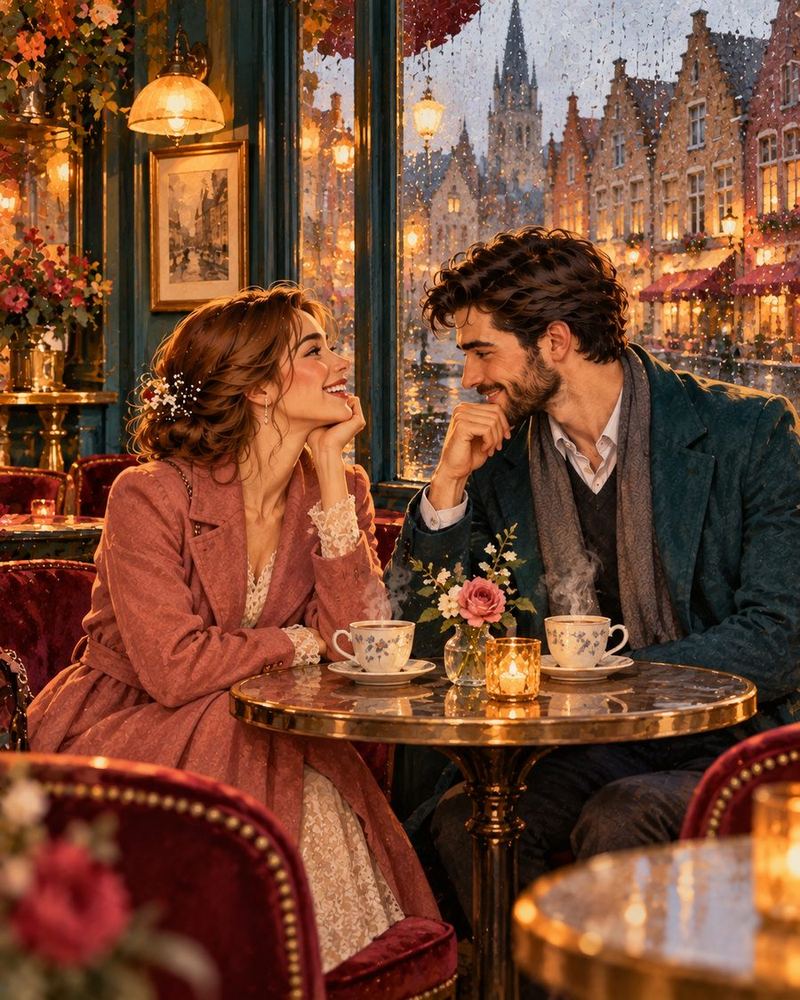 Leur premier rendez-vous dans un café, un jour de pluie